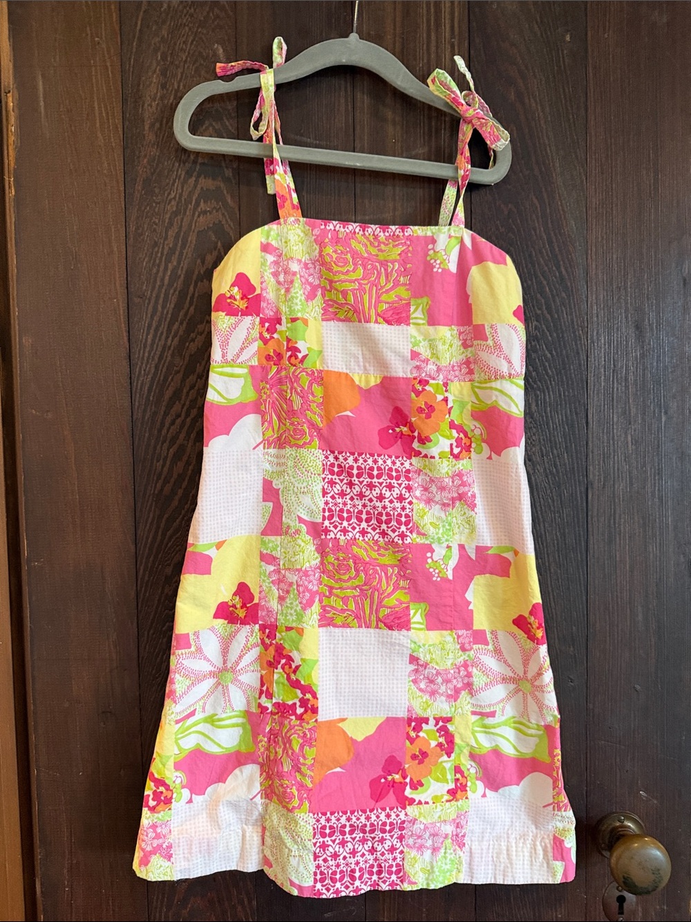 Lilly Pulitzer Pink & Yellow Floral Patchwork Sundress with Tie Straps